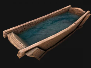 Medieval Trough with Water and Feed for Livestock 3D Model