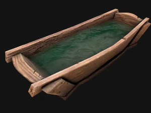 Medieval Trough with Water and Feed for Livestock 3D Model