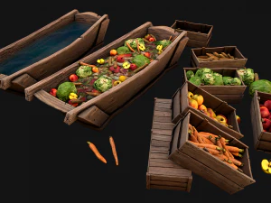 Trough With Water and food Farm Feed Slop 3D Model