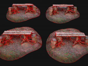Medieval Wooden Bench and Table in the Mountains Model 3D