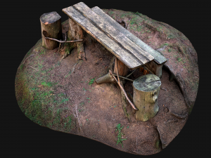 Medieval Wooden Bench and Table in the Mountains Model 3D