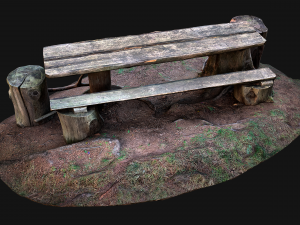 Medieval Wooden Bench and Table in the Mountains Model 3D