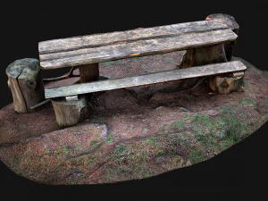 Medieval Wooden Bench and Table in the Mountains 3D Model