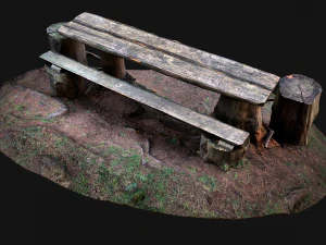 Medieval Wooden Bench and Table in the Mountains 3D Model