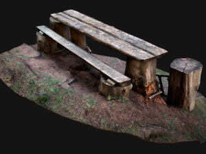 Medieval Wooden Bench and Table in the Mountains Model 3D