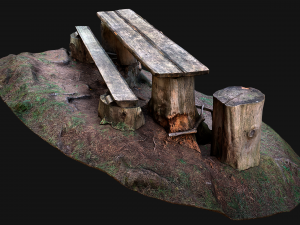 Medieval Wooden Bench and Table in the Mountains Model 3D