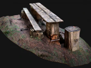 Medieval Wooden Bench and Table in the Mountains 3D Model