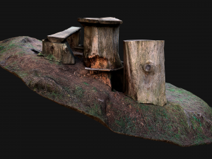 Medieval Wooden Bench and Table in the Mountains Model 3D