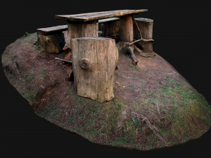 Medieval Wooden Bench and Table in the Mountains Model 3D