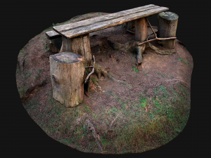 Medieval Wooden Bench and Table in the Mountains Model 3D