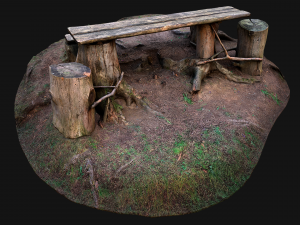 Medieval Wooden Bench and Table in the Mountains Model 3D