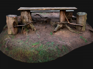 Medieval Wooden Bench and Table in the Mountains Model 3D