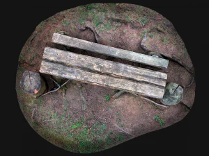 Medieval Wooden Bench and Table in the Mountains 3D Model