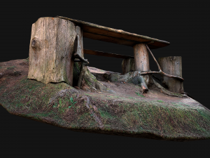 Medieval Wooden Bench and Table in the Mountains Model 3D