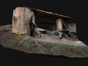 Medieval Wooden Bench and Table in the Mountains 3D Model