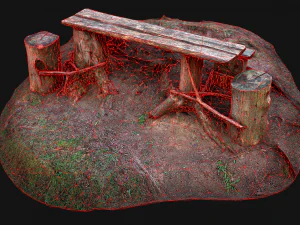 Medieval Wooden Bench and Table in the Mountains 3D Model