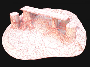 Medieval Wooden Bench and Table in the Mountains 3D Model