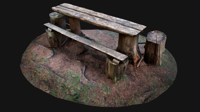Wooden Table Bench Stump resting place in the Forest Model 3D .c4d .max .obj .3ds .fbx .stl .blend 