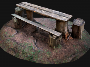 Wooden Table Bench Stump resting place in the Forest 3D Model