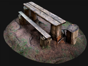 Wooden Table Bench Stump resting place in the Forest Model 3D