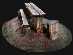 Wooden Table Bench Stump resting place in the Forest Model 3D