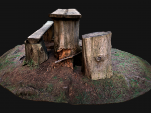 Wooden Table Bench Stump resting place in the Forest Model 3D
