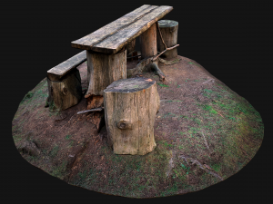 Wooden Table Bench Stump resting place in the Forest Model 3D
