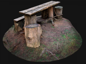 Wooden Table Bench Stump resting place in the Forest Model 3D