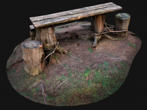 Wooden Table Bench Stump resting place in the Forest Model 3D