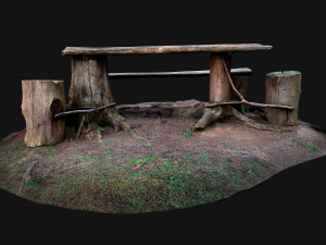 Wooden Table Bench Stump resting place in the Forest Model 3D