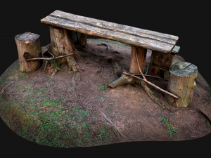 Wooden Table Bench Stump resting place in the Forest Model 3D