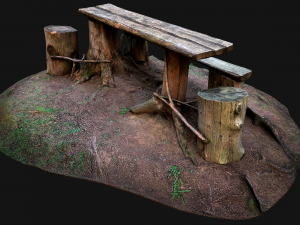 Wooden Table Bench Stump resting place in the Forest Model 3D