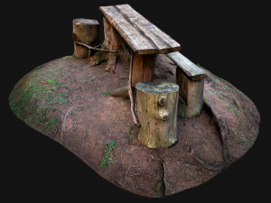 Wooden Table Bench Stump resting place in the Forest Model 3D