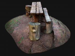 Wooden Table Bench Stump resting place in the Forest Model 3D