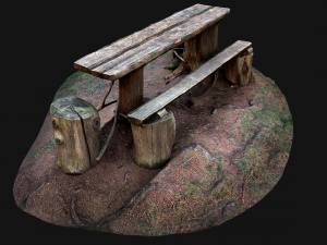 Wooden Table Bench Stump resting place in the Forest Model 3D
