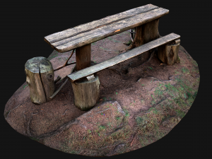 Wooden Table Bench Stump resting place in the Forest Model 3D