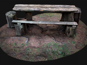 Wooden Table Bench Stump resting place in the Forest Model 3D