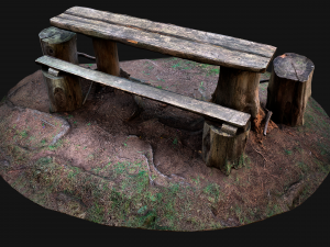 Wooden Table Bench Stump resting place in the Forest Model 3D