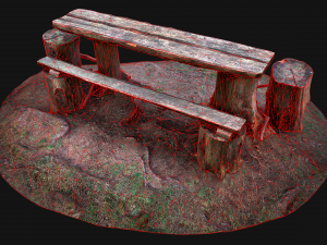 Wooden Table Bench Stump resting place in the Forest Model 3D