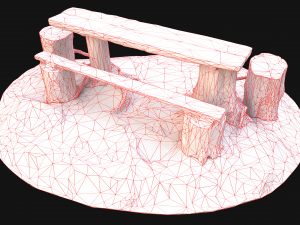 Wooden Table Bench Stump resting place in the Forest Model 3D