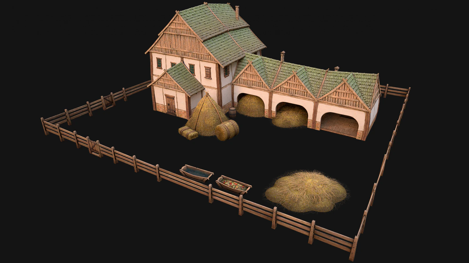 Medieval Stable Farm House 3D Model .c4d .max .obj .3ds .fbx .stl .blend 