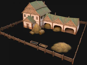 中世の安定した農家の家 3Dモデル
