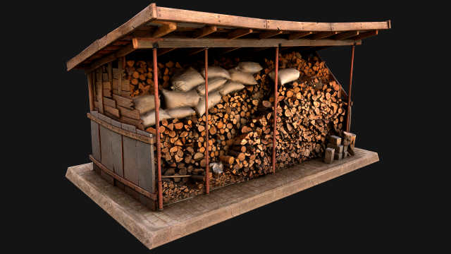 Fire Wood Storage Shelters Medieval Barn Warehouse Model 3D .c4d .max .obj .3ds .fbx .stl .blend 