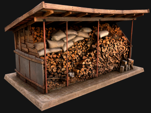 Fire Wood Storage Shelters Medieval Barn Warehouse Modèle 3D