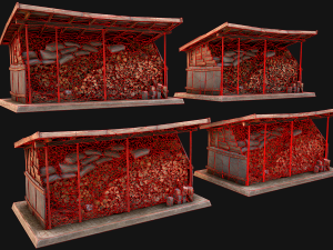 Fire Wood Storage Shelters Medieval Barn Warehouse Model 3D