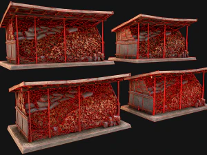 Fire Wood Storage Shelters Medieval Barn Warehouse 3D Model