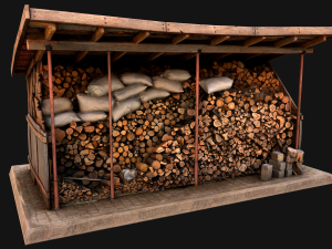 Fire Wood Storage Shelters Medieval Barn Warehouse Model 3D