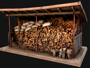 Fire Wood Storage Shelters Medieval Barn Warehouse Model 3D