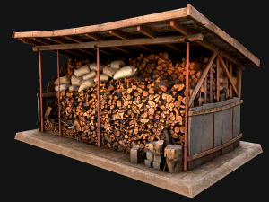 Fire Wood Storage Shelters Medieval Barn Warehouse 3D Model