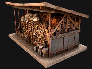 Fire Wood Storage Shelters Medieval Barn Warehouse Model 3D